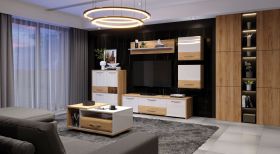 Complete set voor de woonkamer J Gataivai, 6-delig, kleur: beige hoogglans / walnoot