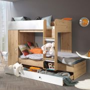 Functioneel stapelbed / kinderbed / hoogslaper met opbergruimte Jura 10, kleur: Artisan eik / wit - Afmetingen: 165 x 254 x 94 cm (H x B x D)