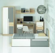 Jeugdkamer / tienerkamer compleet - Set A Greeley, 8 stuks, kleur: beuken / wit / platina grijs