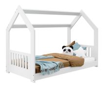 Kinderbed / kleuter bed massief grenen, wit gelakt D2E, incl. lattenbodem - ligvlak: 80 x 160 cm (b x l)