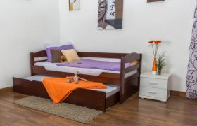 Kinderbed / jeugdbed "Easy Premium Line" K1/h/s incl. 2e onderschuifbed en 2 afdekpanelen, 90 x 200 cm massief beukenhout kleur: donkerbruin