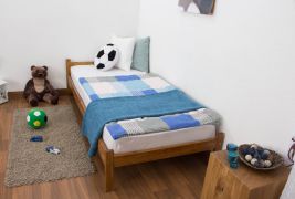 kinderbed / jeugdbed massief grenenhout kleur eikenhout A14, incl. lattenbodem - afmetingen 90 x 200 cm