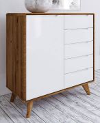 dressoirs / ladenkasten Timaru 07 wilde eik geolied / wit, deels massief - Afmetingen: 95 x 90 x 40 cm (h x b x d)