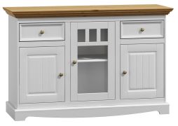 Ladekast / dressoir Gyronde 01, massief grenen, kleur: wit/eiken - 85 x 130 x 45 cm (H x B x D)