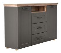 Dressoir / ladekast Cuenca 03, kleur: Eik / Grijs - Afmetingen: 99 x 155 x 39 cm (H x B x D)