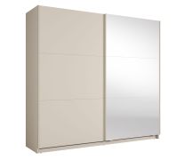 Kledingkast met spiegel / Kasjmier / 221 x 60 x 207 cm / 1 kledingstang / Metalen handgrepen / incl. verlichting / 6 vakken / Soft-Close-systeem / Igoumenitsa 04