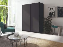 Schuifdeurenkast / kledingkast Nikea, kleur: grafiet - Afmetingen: 198 x 150 x 60 cm (H x B x D)