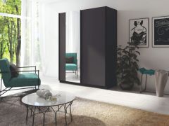 Schuifdeurenkast / kledingkast Nikea, kleur: grafiet - afmetingen: 198 x 180 x 60 cm (H x B x D)