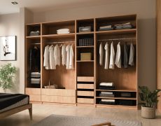 Schrankset für Ankleidezimmer - Set B Aarwangen | Farbe: Eiche Piccini | Maße: 308,5 x 55 x 234 cm | offener Kleiderschrank | 3 Kleiderstangen | für Schlafzimmer