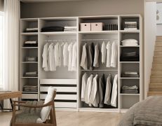 Kast set voor aankleed kamer / inloopkast - Set F Aarwangen / Kleur: platinawit / Maten: 309 x 55 x 234 cm / open kledingkast / 6 lades / voor de slaapkamer