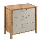 Ladekast Braianik 03 met ABS, 81 x 90 x 47 cm, 3 handige lades, voor de woon- en slaapkamer, poten: 36 mm dik, kleur: eiken Wotan / beige