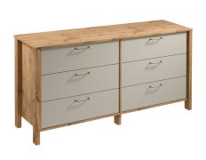Ladekast / sideboard Braianik 05, eiken Wotan / beige, 6 ruime lades, woonkamer, slaapkamer, 81 x 171 x 47 cm, ABS, metalen handgrepen