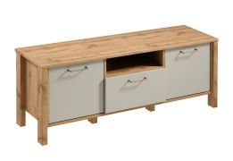 TV-onderkast Braianik 12 in eiken Wotan / beige, poten: 36 mm, metalen handgrepen, 1 opbergvak, 2 deuren, 2 vakken, 1 lade, 49 x 138 x 40 cm