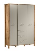Kledingkast Braianik 14 met veel opbergruimte, eiken Wotan / beige, 200 x 138 x 53 cm, 3 deuren, 2 kledingstangen, 8 vakken, 7 schappen, 3 lades