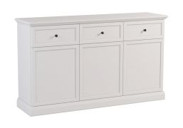 Praktische ladekast/sideboard Torsakala 02 in de kleur: Wit Opal met 3 lades, 3 schappen, 3 deuren, 86 x 146 x 40 cm, ABS-randafwerking
