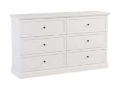 Ladekast Torsakala 01 met 6 ruime lades, 86 x 146 x 40 cm, ABS-randafwerking, metalen handgrepen in zwart, kleur: wit opaal, zonder poten