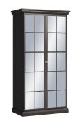 Kledingkast Torsakala 18 in zwart grafiet, 200 x 102 x 56 cm, 3 vakken, 2 deuren met spiegel, 2 schappen, 1 kledingstang, metalen handgrepen