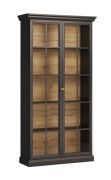 Vitrine Torsakala 19, grafietzwart, 2 glazen deuren, 3 schappen, 5 vakken, 200 x 103 x 41 cm, ABS, metalen handgrepen