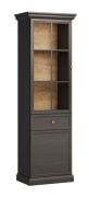 Vitrine kast Torsakala 20, 200 x 63 x 41 cm, 1 lade, 1 houten deur, 1 glasdeur, 5 vakken, zwart grafiet, metalen handgrepen
