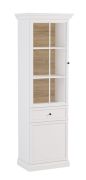 Vitrine kast Torsakala 08, glaszijde met houten frame, 1 houten deur, 3 schappen, 5 vakken, 200 x 63 x 41 cm, wit opaal