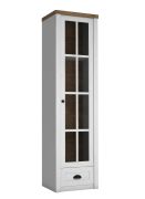 Vitrine kast Segnas 10, kleur: wit grenen / bruin eiken - 198 x 50 x 43 cm (H x B x D)