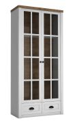 Vitrine kast Segnas 09, kleur: wit grenen / bruin eiken - 198 x 90 x 43 cm (H x B x D)