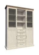 Vitrine kast Badile 05, kleur: wit/bruin grenenhout - 187 x 127 x 39 cm (H x B x D)