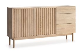 Ladekast Acrab 02 met push-to-open-functie, 84 x 159 x 37 cm, 3 lades, 4 vakken, 2 deuren, 2 schappen, eiken Cremona, geschikt voor robotstofzuigers