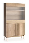 Vitrine Acrab 07 met veel opbergruimte, 183 x 106 x 37, glazen deuren met houten frame, push-to-open, 7 vakken, 4 schappen, glas: 4 mm transparant en gehard