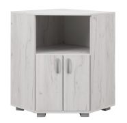 Hoekladekast Camprodon 14 | Wit eiken | 72 x 37 x 95 cm (L x D x H) | Metalen handgrepen | ABS-randen | 3 vakken | Verstelbare pootjes