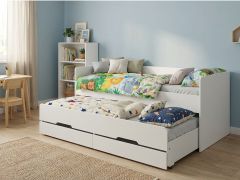 uitschuifbaar kinderbed / tienerbed / Wit / Matrasmaat: 90 x 200 cm / 2 lades / 203,2 x 94,2 x 82,5 cm / greeploze front / Heraklion 01