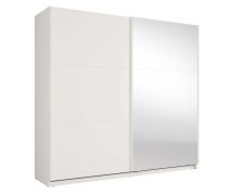 Kast met schuifdeuren en spiegel / 221 x 60 x 207 cm / 1 kledingstang / incl. verlichting / 6 vakken / Wit / Metalen handgrepen / Soft-Close-systeem / Igoumenitsa 02