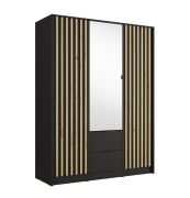 Kledingkast / Draaideurkast / Lamellen / Metalen handgrepen / Met spiegel / 150,8 x 54,5 x 200,5 cm / 10 vakken / 1 kledingstang / 2 lades / Iraklio 04