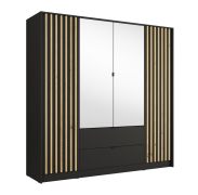 Kledingkast met 2 spiegeldeuren / 200 x 54,5 x 200,5 cm / 2 lades / 10 vakken / 4 draaideuren / metalen handgrepen / 1 kledingstang / Iraklio 06 / lamellen