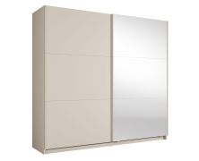 Kledingkast / 1 kledingstang / 6 vakken / 221 x 60 x 207 cm / metalen handgrepen / met spiegel / kasjmier / soft-close-systeem / Igoumenitsa 03 / 2 schuifdeuren