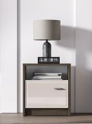 Nachtkastje Mackenzie 08 / Kleur: eiken Dunin / kasjmier hoogglans / Handgrepen: metaal / 1 deur / Maten: 92 x 40 x 78 cm / Soft-Close / ABS-randen
