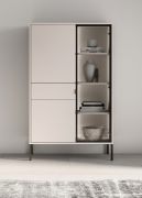 Vitrinekast | kasjmier | metalen poten | 1 lade | gehard grafietglas | incl. LED verlichting | 7 vakken | push-to-open functie | 92 x 40 x 150 cm