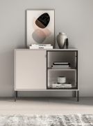 Ladekast / commode | klein | kasjmier | 1 glazen deur met aluminium kozijn | 4 vakken | incl. LED verlichting | push-to-open-functie | 107 x 40 x 86 cm | poten: metaal