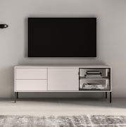 TV-meubel | Kasjmier | 2 lades | 3 vakken | Push-to-open-functie | incl. LED verlichting | 1 glazen deur met aluminium kozijn | 160 x 40 x 59 cm | TV-kast