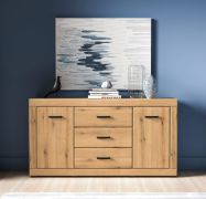 Moderne ladekast / sideboard Athens 04 / 3 lades / Kleur: eiken Evoke / Maten: 160 x 40 x 85 cm / 2 deuren / Handgrepen: kunststof / Soft-Close