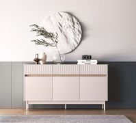 Sideboard / ladekast Humboldt 05 / Maten: 154 x 40 x 85 cm / Kleur: eiken Cremona / kasjmier / 3 lades / 3 deuren / Poten: metaal / Soft-Close