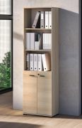 Open kast | Kleur: eiken Lindberg | 2 draaideuren | Soft-Close functie | 5 vakken | afsluitbare deuren | 60 x 34 x 203 cm | voor op kantoor en thuis