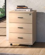 Ladeblok / Rol container / Kleur: eiken Lindberg / 3 lades / 46 x 41 x 64 cm / voor op kantoor en thuis / afsluitbaar / Soft-Close functie / ABS-randen