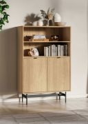 Ladekast / kleur: Mavelie eiken / soft-close functie / 4 vakken / 92 x 40 x 140 cm / 2 draaideuren / highboard / hoogwaardige afwerking / voor in huis