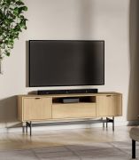 TV-onderkast / kleur: Mavelie eiken / 2 draaideuren / 1 klapdeur / Soft-Close functie / 1 kabeldoorvoer opening / 4 vakken / 150 x 33 x 53 cm / TV-meubel