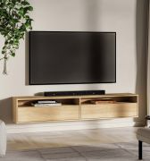 TV-onderkast / 2 klapdeuren / 4 vakken / kleur: Mavelie eiken / 180 x 33 x 33 cm / push-to-open functie / Soft-Close functie / TV-board / voor in huis
