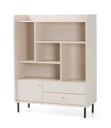 Kommode | 2 Schubladen | Farbe: Beige mit Holzstruktur | 6 Fächer | Maße: 103,5 x 42 x 133 cm | 1 Tür | Beine & Griffe: Metall | schlichtes Design