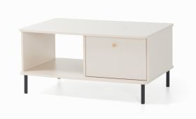 Salontafel / 1 lade / Kleur: beige met houtstructuur / één opbergvlak / Maten: 97 x 65 x 47,5 cm / Poten en handgrepen: metaal / voor de woonkamer