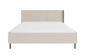 Tweepersoonsbed / logeerbed / Kleur: beige met houtstructuur / gestoffeerd hoofdbord / matrasmaat: 160 x 200 cm / incl. lift-up lattenbodem / poten: metaal