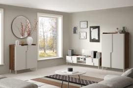 Woonkamermeubel C / 3-delig / kleur: kasjmier / Alba walnoten / push-to-open functie / metalen poten / 1 TV-onderkast / 1 highboard / 1 Ladekast / commode